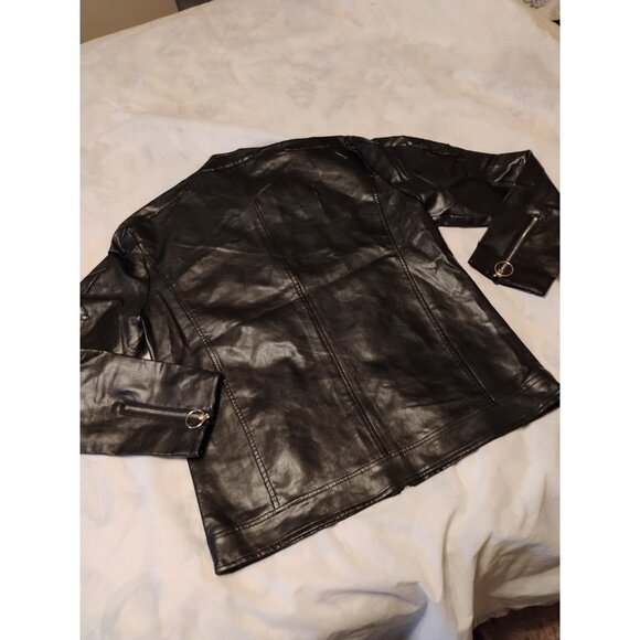 AOWOFS Jacket Slim Fit Faux Leather Motorcycle Coat Zip Biker 2XL Fits Like XL - Picture 7 of 9